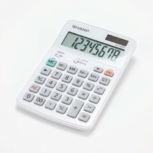 Calculatrice de poche portable Sharp EL244W à 8 chiffres – Double alimentation solaire et batterie de secours
