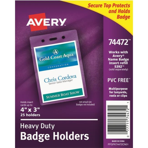 Badges nominatifs, Porte-badges nominatifs, Verticaux, 10,2 cm x