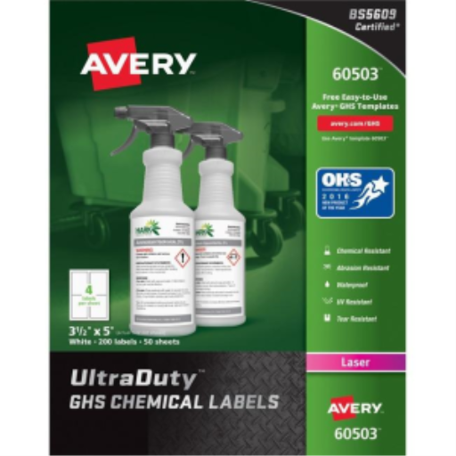 Étiquettes industrielles ultra-résistantes Avery pour imprimantes laser, 76,2 mm x 127 mm, permanentes, blanches, 50 feuilles/boîte, 200 étiquettes/boîte