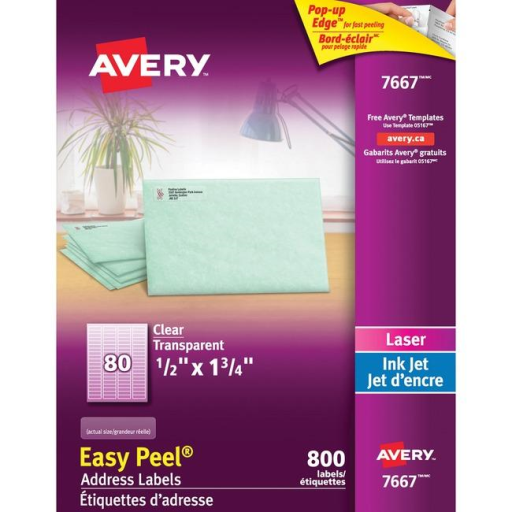 7667 CLEAR EASY PEEL, 1 3/4" X 1/2", PERMANENT, 10 SHEETS/E