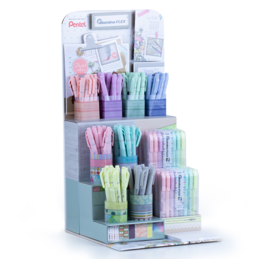 Surligneur liquide Illumina Flex, double pointe – biseautée et ogive, couleurs pastel, présentoir mixte