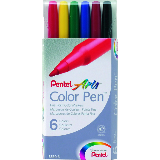 Feutre Pentel Arts Colour Pen (2.0mm), lot de 6 couleurs