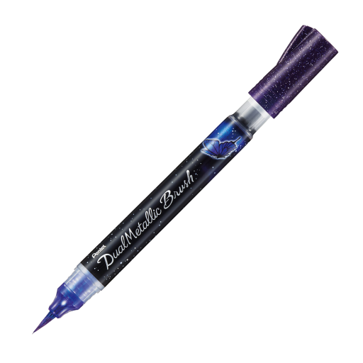 Pinceau double métallique, encre violette + bleu métallique, lot de 1 pièce