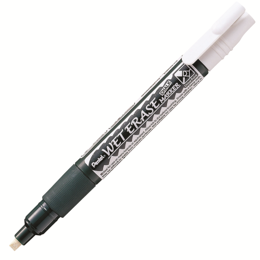 Pentel Arts Marqueur craie effaçable à l'eau, Pointe biseautée fine, Encre blanche