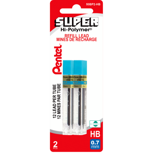 Mines de rechange Super Hi-Polymer (0,7 mm), HB, 12 mines par tube, paquet de 2