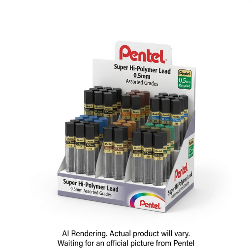 Mines de rechange Pentel Hi-Polymer Super (0,5 mm), 12 mines par tube, présentoir assorti
