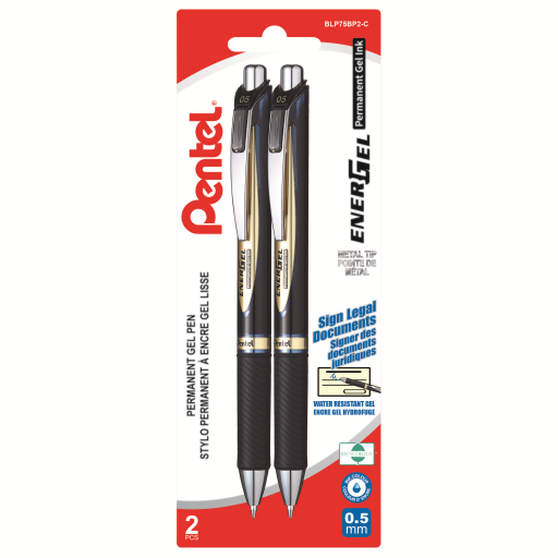 Stylo-gel liquide permanent rétractable EnerGel, (0,5 mm) Encre bleue, paquet de 2