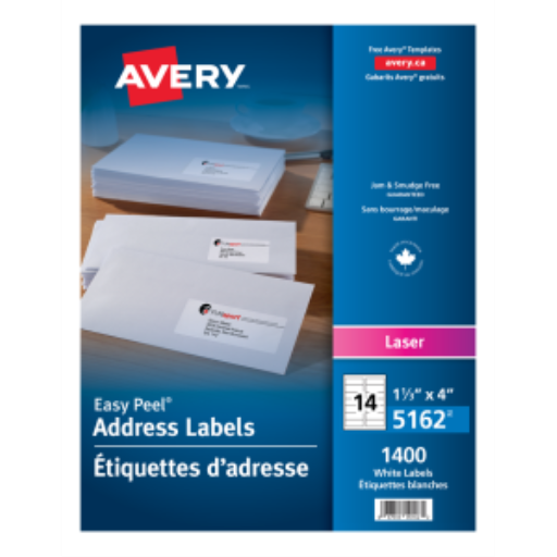 5162 WHITE, EASY PEEL, 4" X 1 1/3", PERMANENT, 100 SHEETS/B