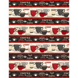 Willmington Prints - L'heure du café - Tissu à motif café café café en bordure - 82586-923