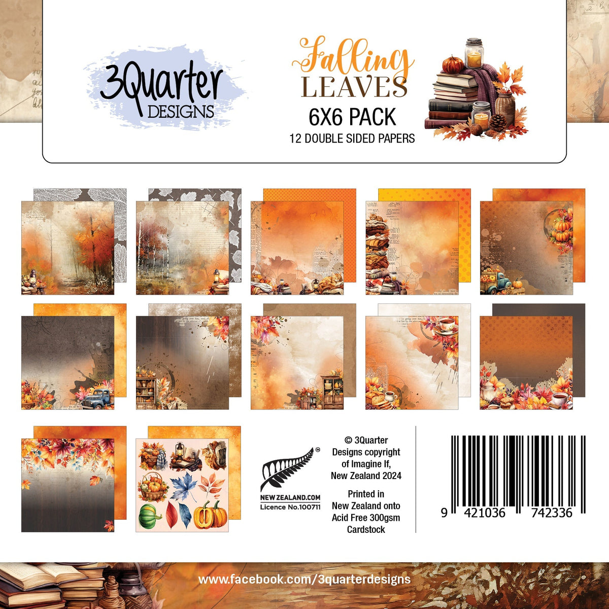 Bloc de papier 6x6 Feuilles d'automne 3Quarter Designs