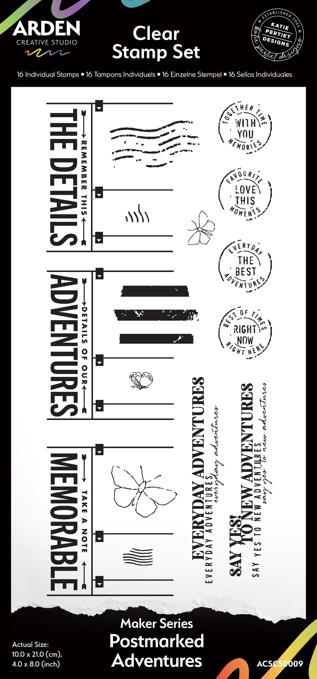 Arden Creative Studio Maker Series Postmarked Adventures 4 in x 8 in Clear Stamp Set