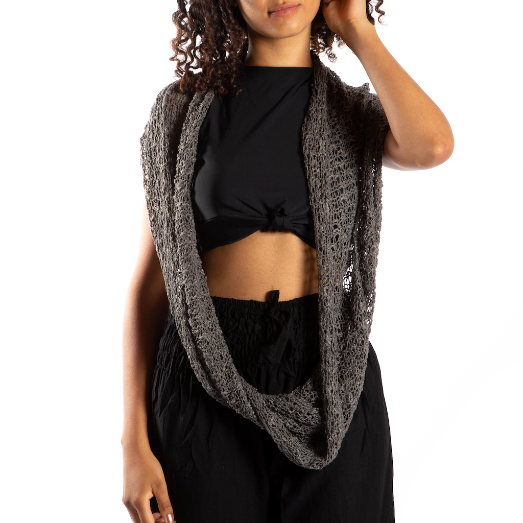 Écharpe tube en tricot pop-corn - Grise