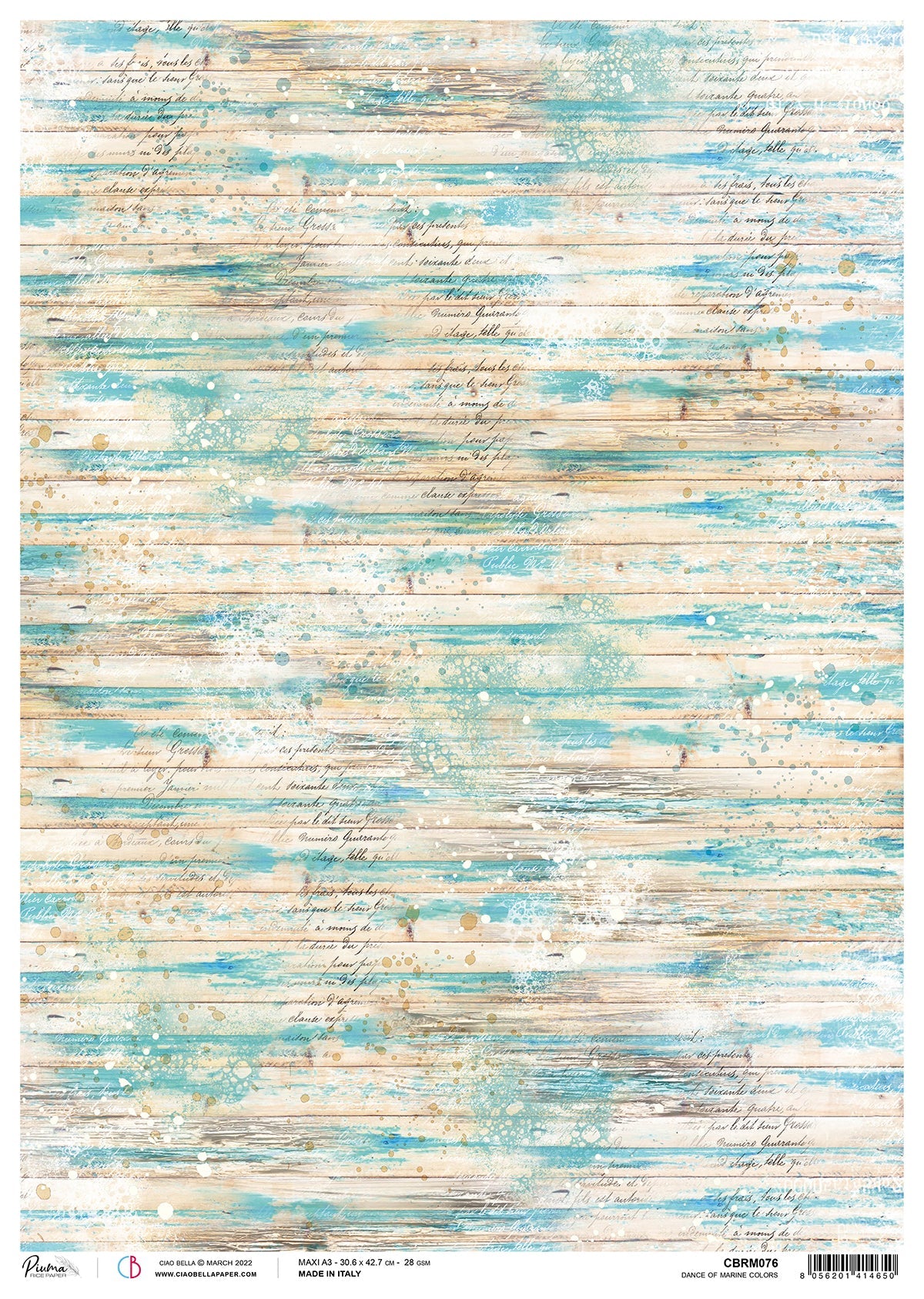 Ciao Bella Papier de Riz A3 Piuma Danse de Couleurs Marines - 3 Feuilles
