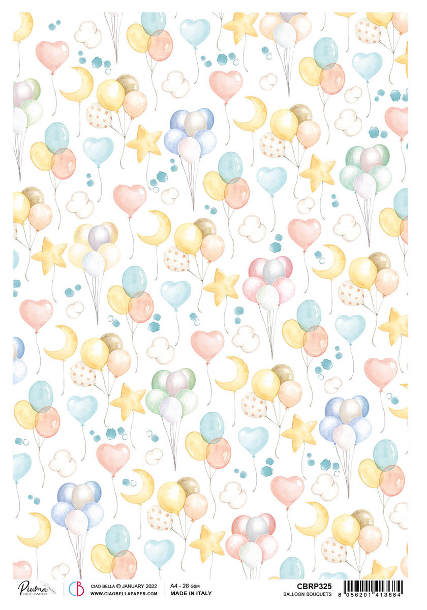 Ciao Bella Papier de Riz A4 Plume Bouquets de Ballons - 5 Feuilles