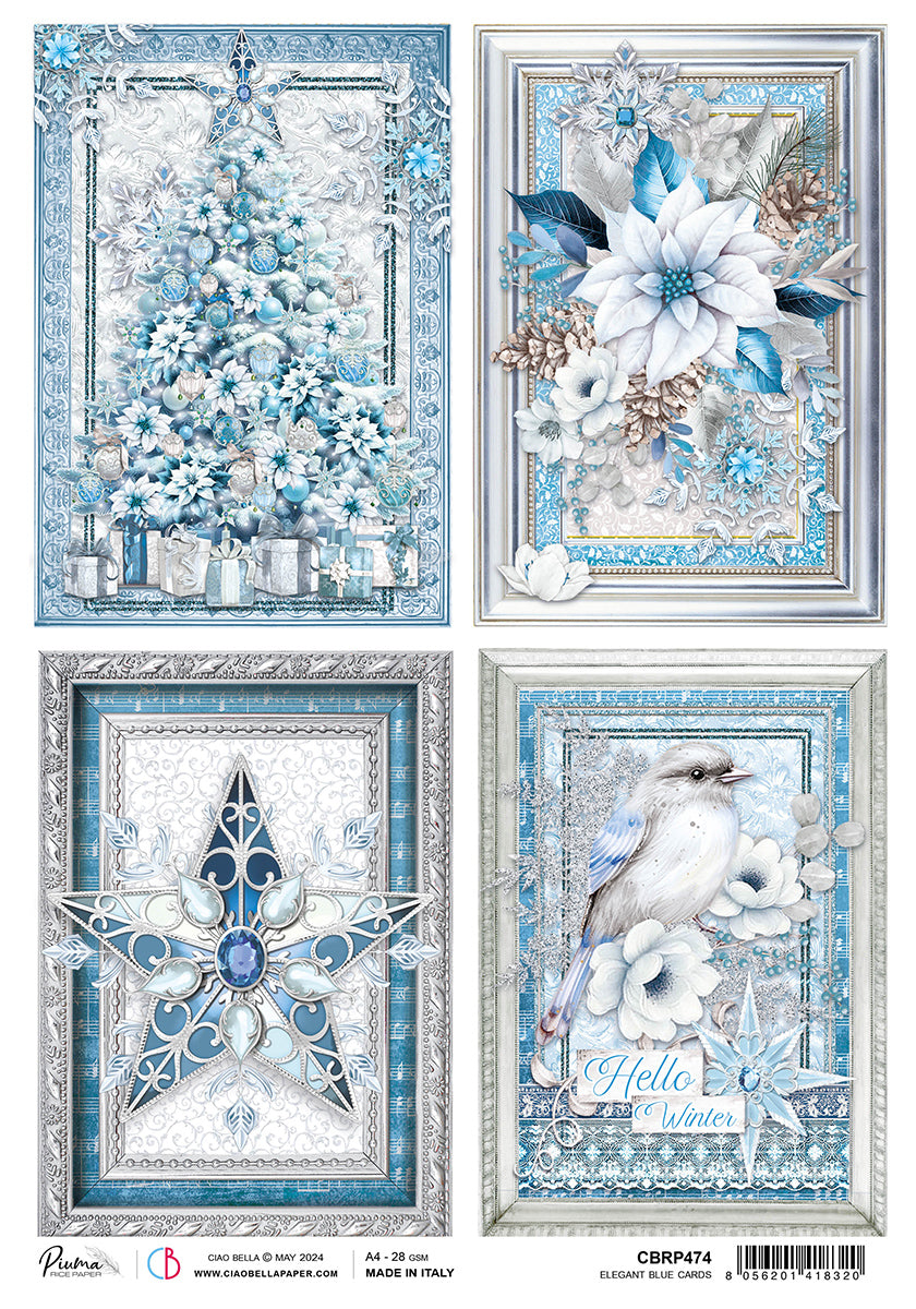 Cartes élégantes A4 en papier de riz bleu - 5 feuilles