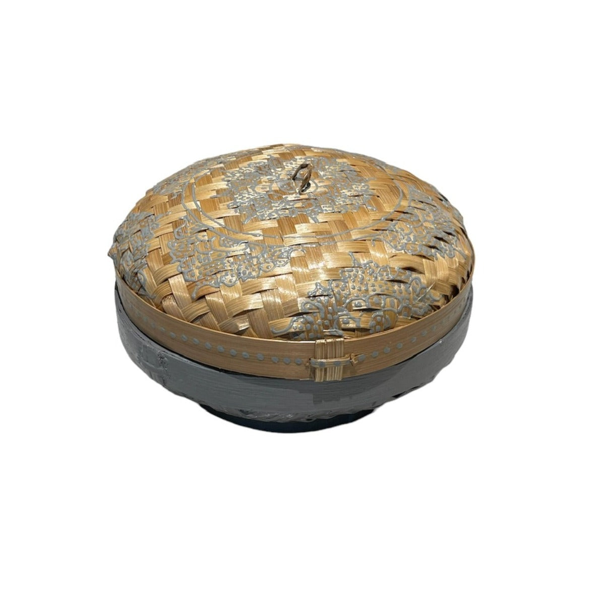 Boîte en rotin tressé henné rond gris