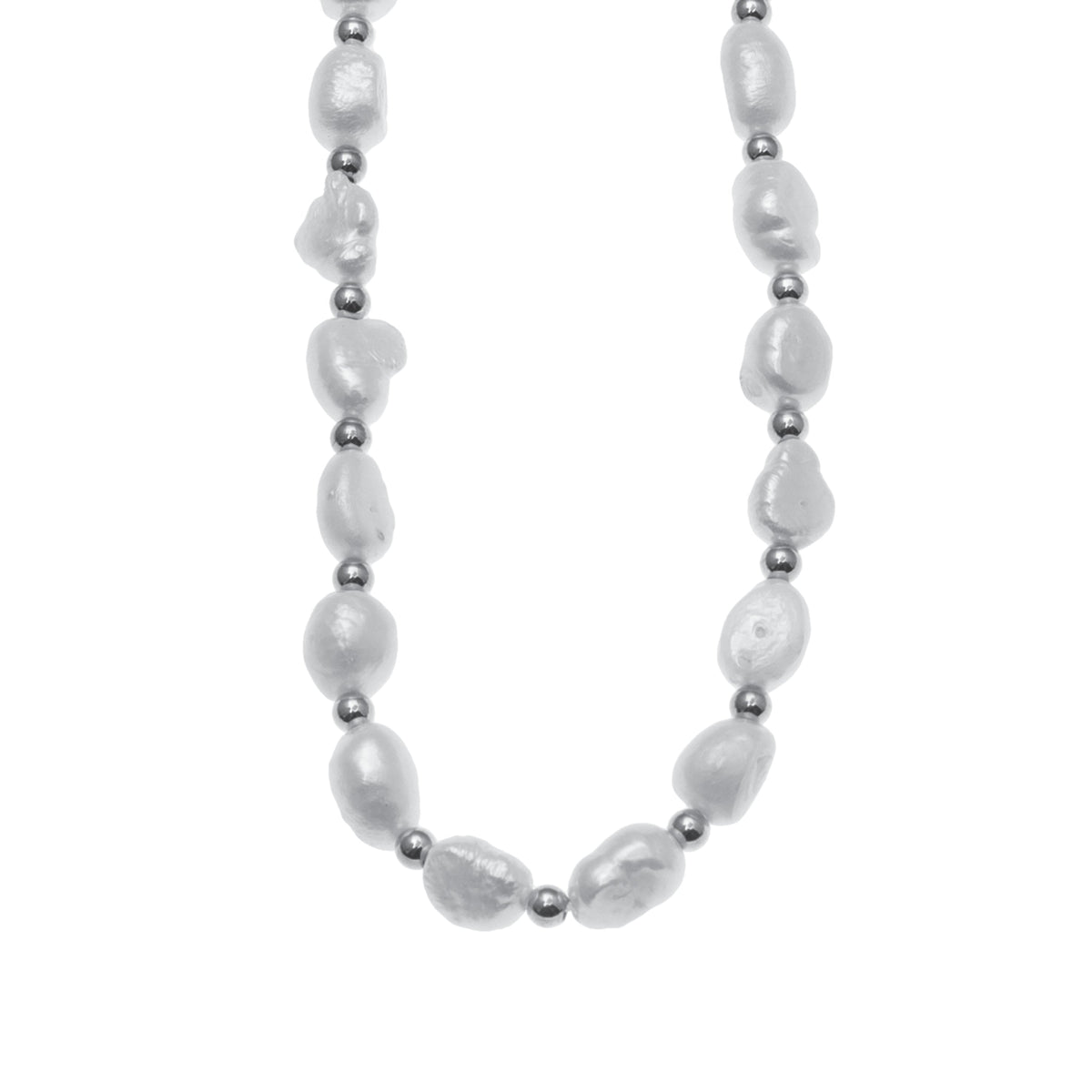 ELISA : Collier ras-du-cou en perles d'eau douce et chaîne perlée en or blanc (ton argent)