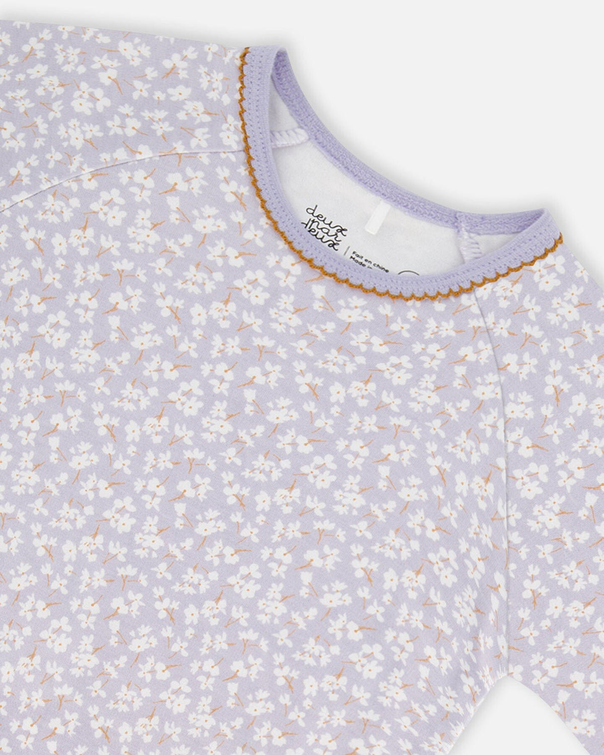 Ensemble de pyjama deux pièces en coton biologique, imprimé petites fleurs lilas