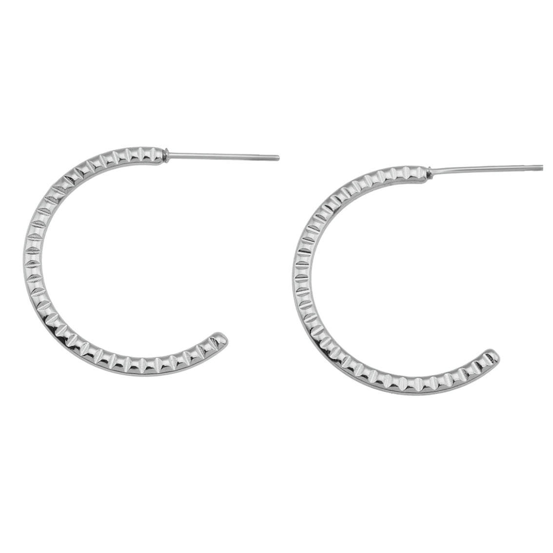 HOLLY : Boucles d'oreilles créoles en or blanc texturé et argenté.
