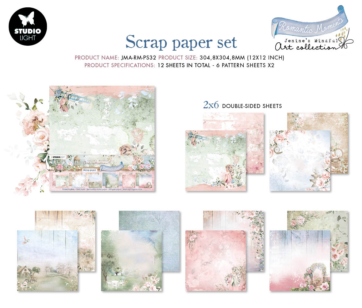 JMA Set de papiers de fond Motifs Moments Romantiques 304,8x304,8x3mm 12 feuilles n°32