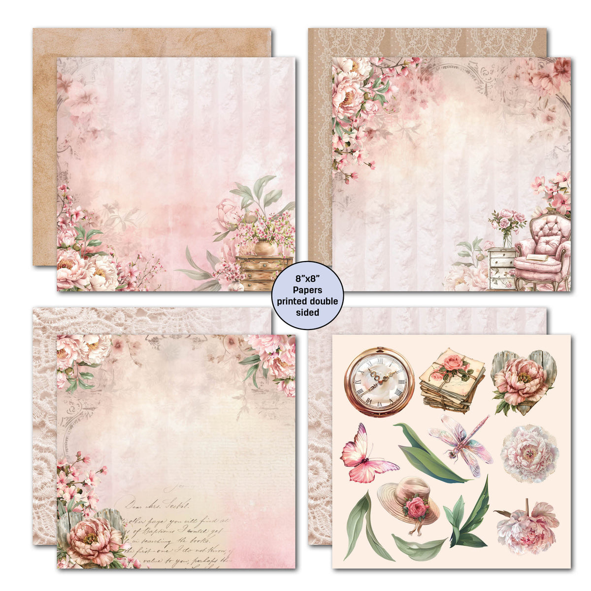Bloc de papier 3Quarter Designs Pivoines en fleurs 20x20 cm