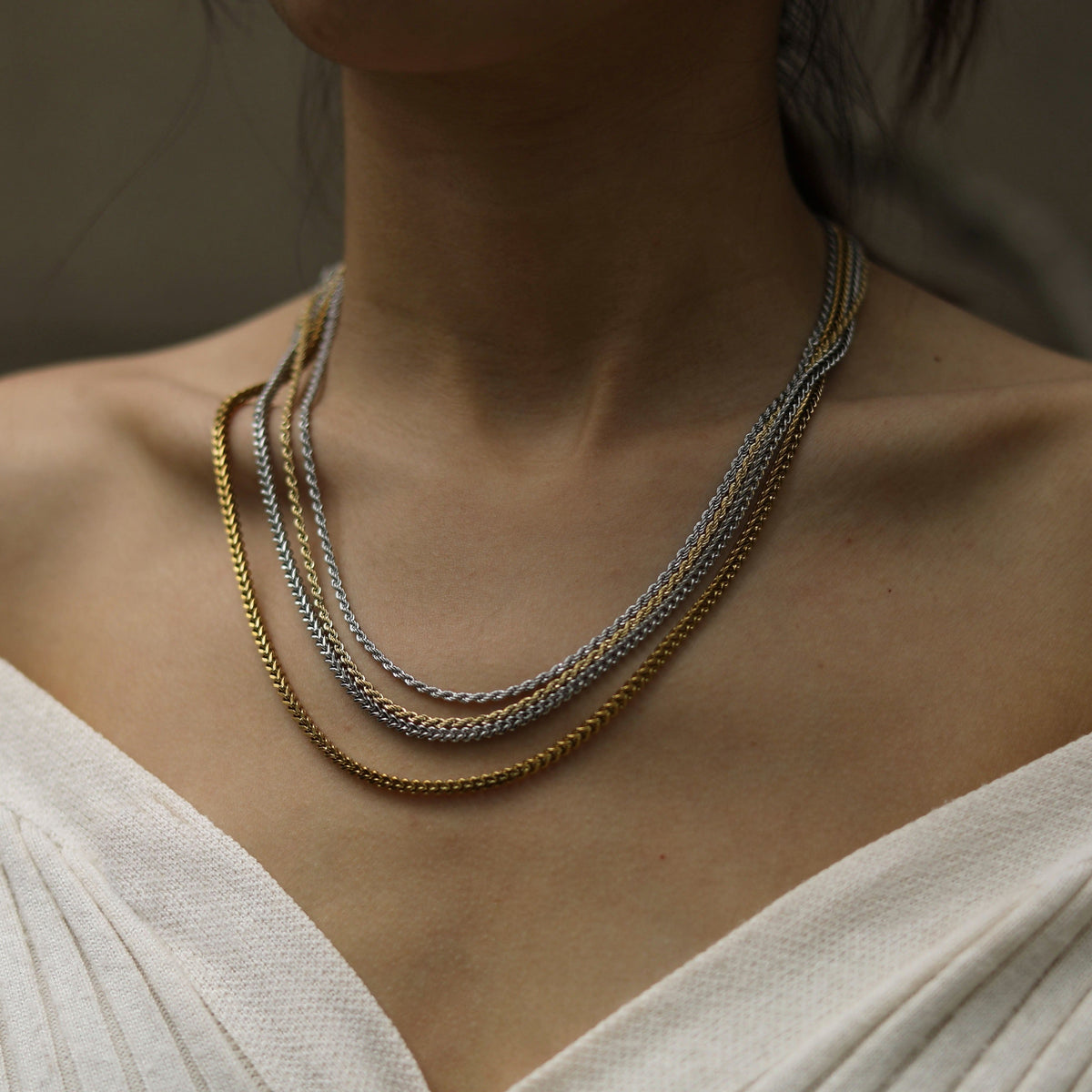 KIRA : Collier en argent de 50 cm, maille corde