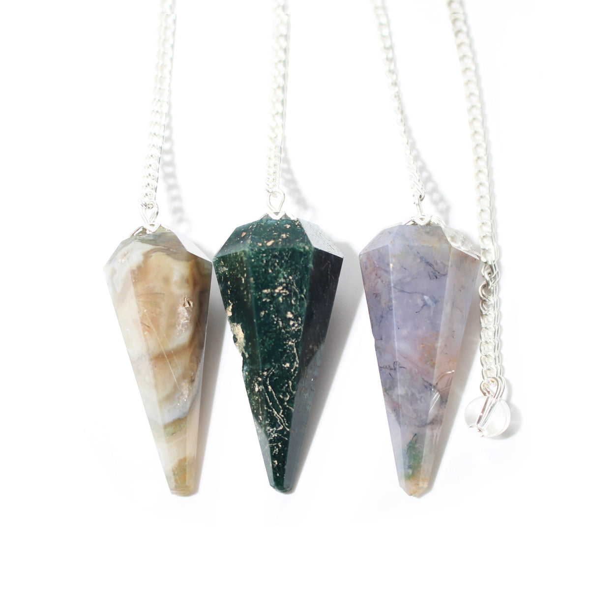 Green Moss Agate Pendulum 6 Facet & Bead - 3 Pack