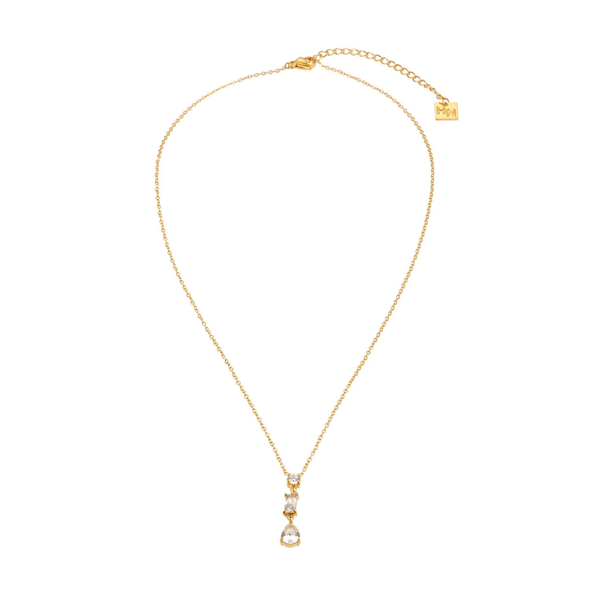 Style ROCHINA Or : Un collier à pendentif avec trio de charms en oxyde de zirconium