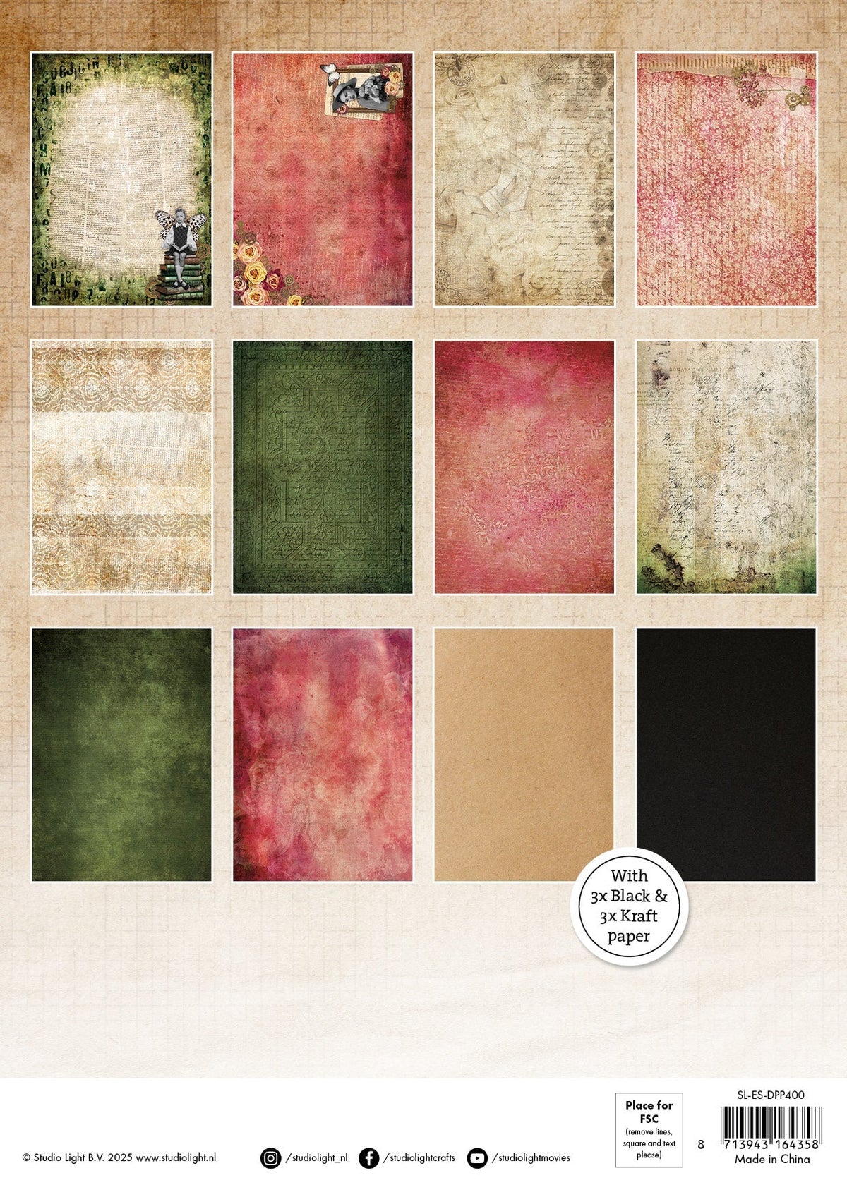 SL Designer Paper Pad Papiers de fond Collection Grunge 203,2x203,2x9mm 36 feuilles