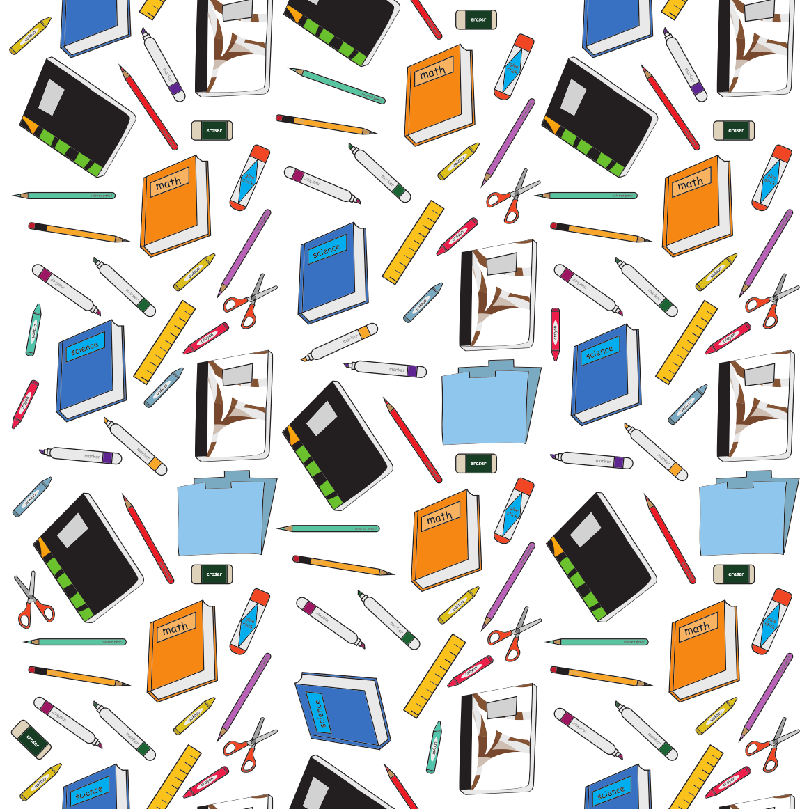 Craft HTV Back to School - School Supplies in White Background Pattern