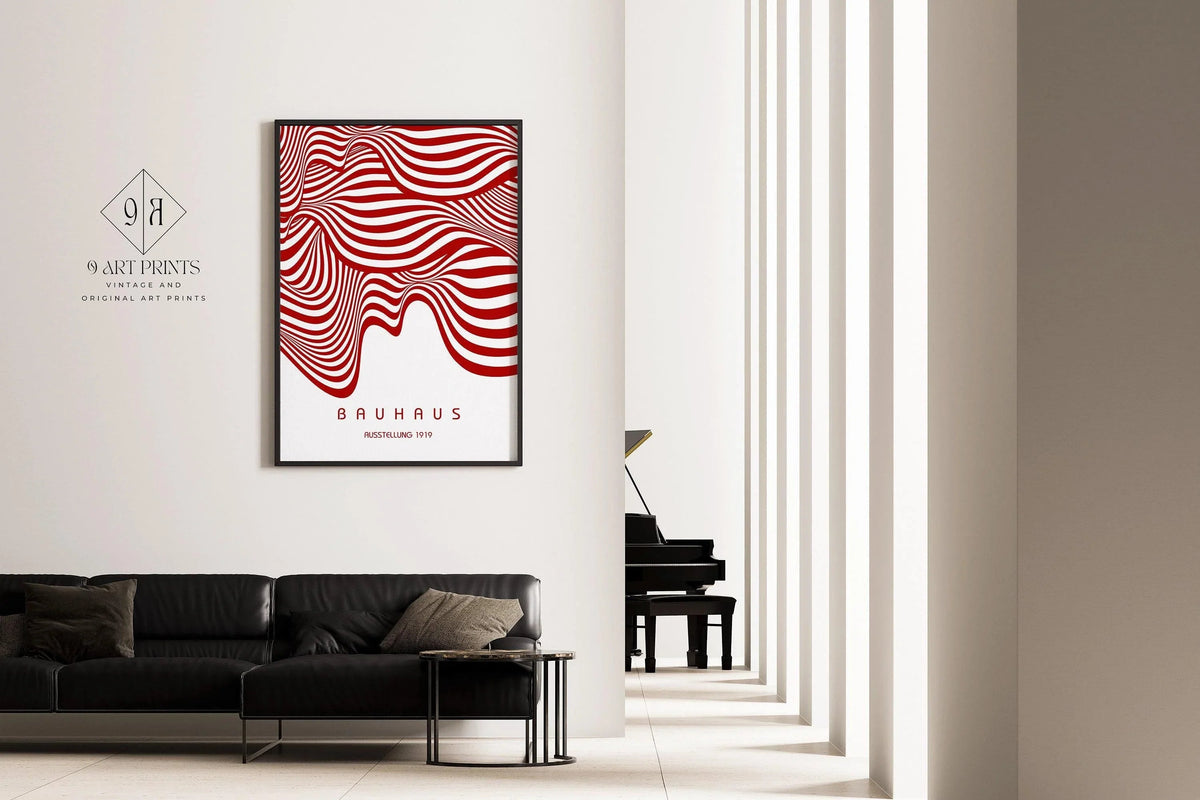 Bauhaus Ausstellung Red and White (Waves) PRINT | Vintage Mid-century Modern Poster (Available handframed or unframed)