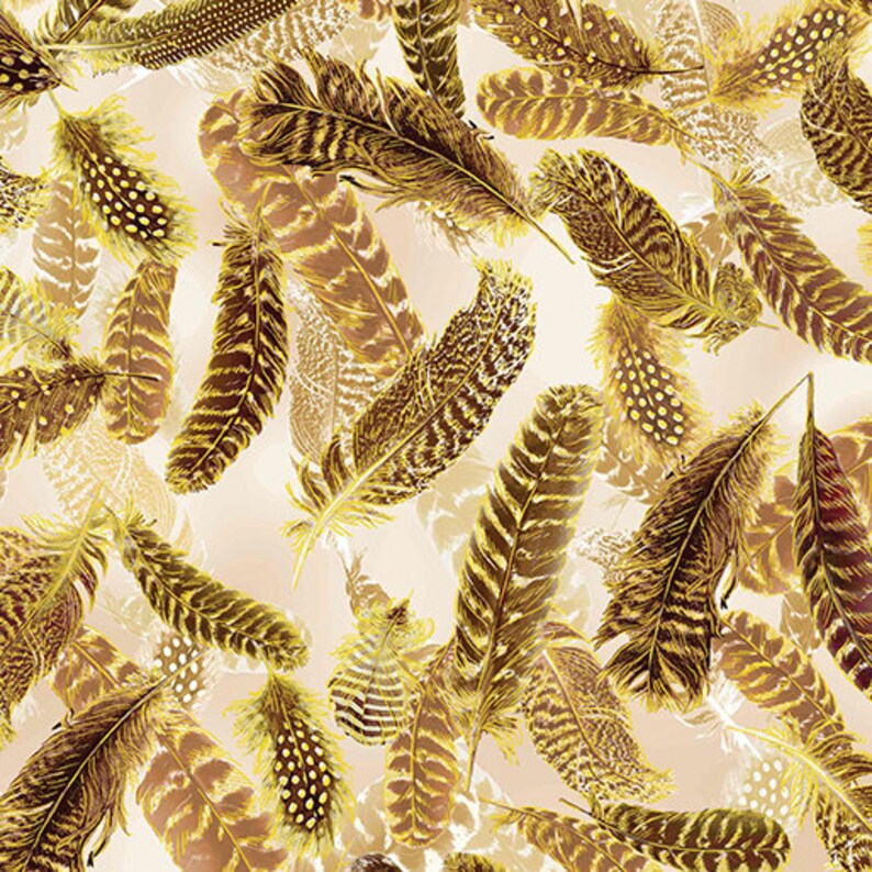 Gilded Feathers - Neutre - par Kanvas Studio pour Benartex