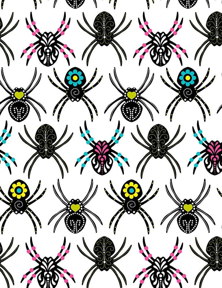 Timeless Treasures - Têtes de mort araignées - FUN-C7793 WHITE