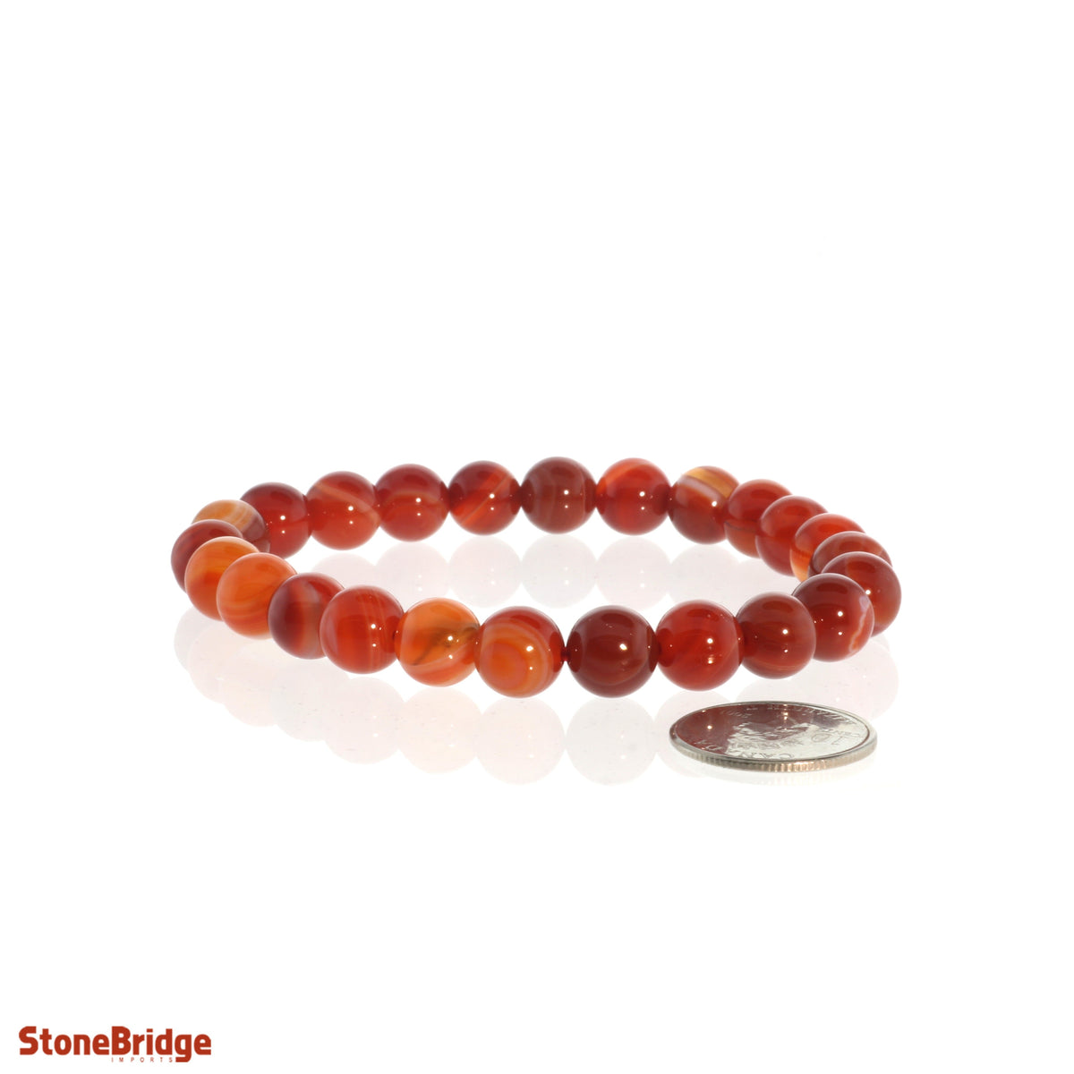 Carnelian Red Banded Round Bracelet - 8mm