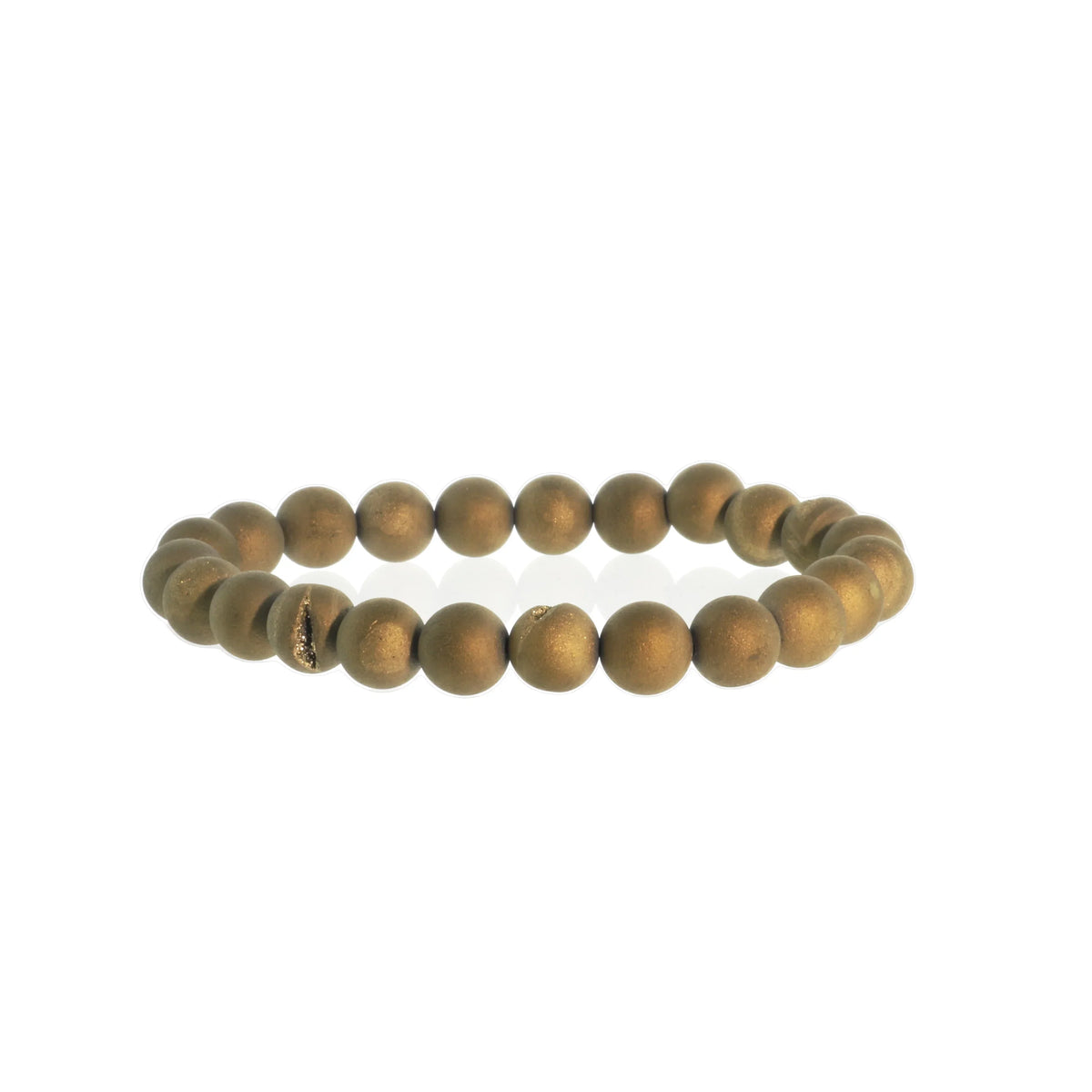 Agate Druzy Electroplated Gold Round Bracelet - 8mm (Enhanced)