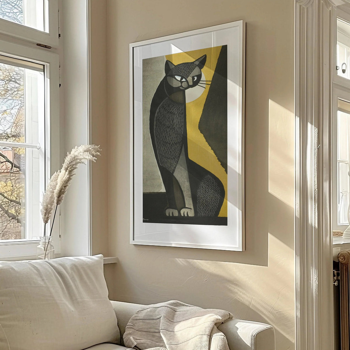 Inagaki Tomoo Black Cat Giclee Print: Vintage Japanese Art (2x1)