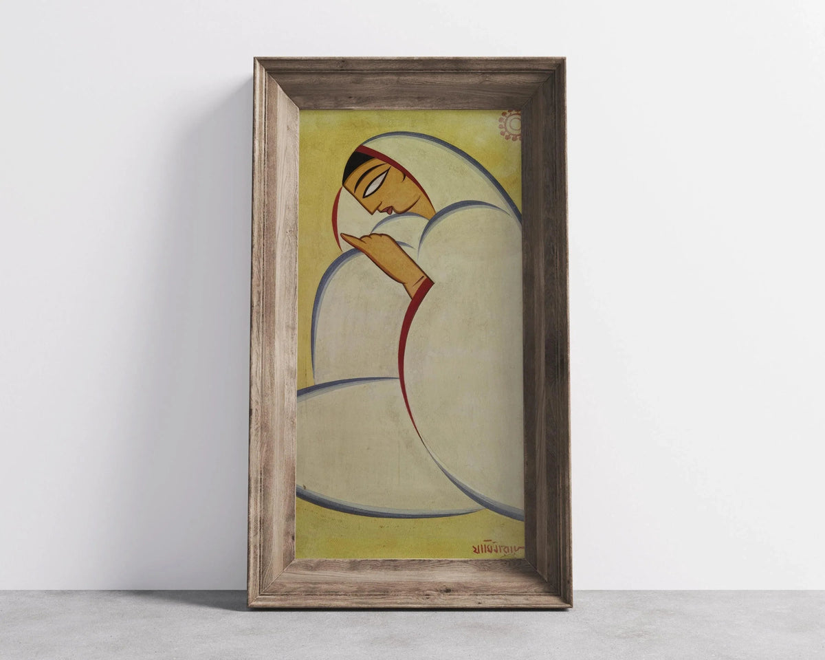 Jamini Roy Print: Bengali Woman Portrait, Vintage Indian Art