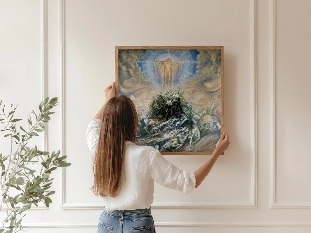 Jean Delville "Mon de Dieu" Impression d'art Giclée : Symbolisme ésotérique, Monochrome beige