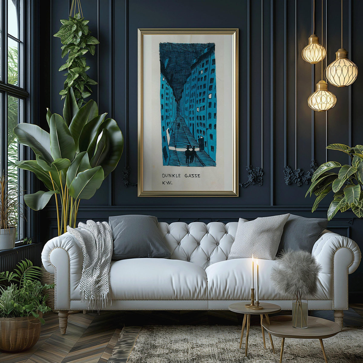 Karl Wiener "Dunkle Gasse" Art Print: Vintage Framed Vertical Alleyway (2x1)