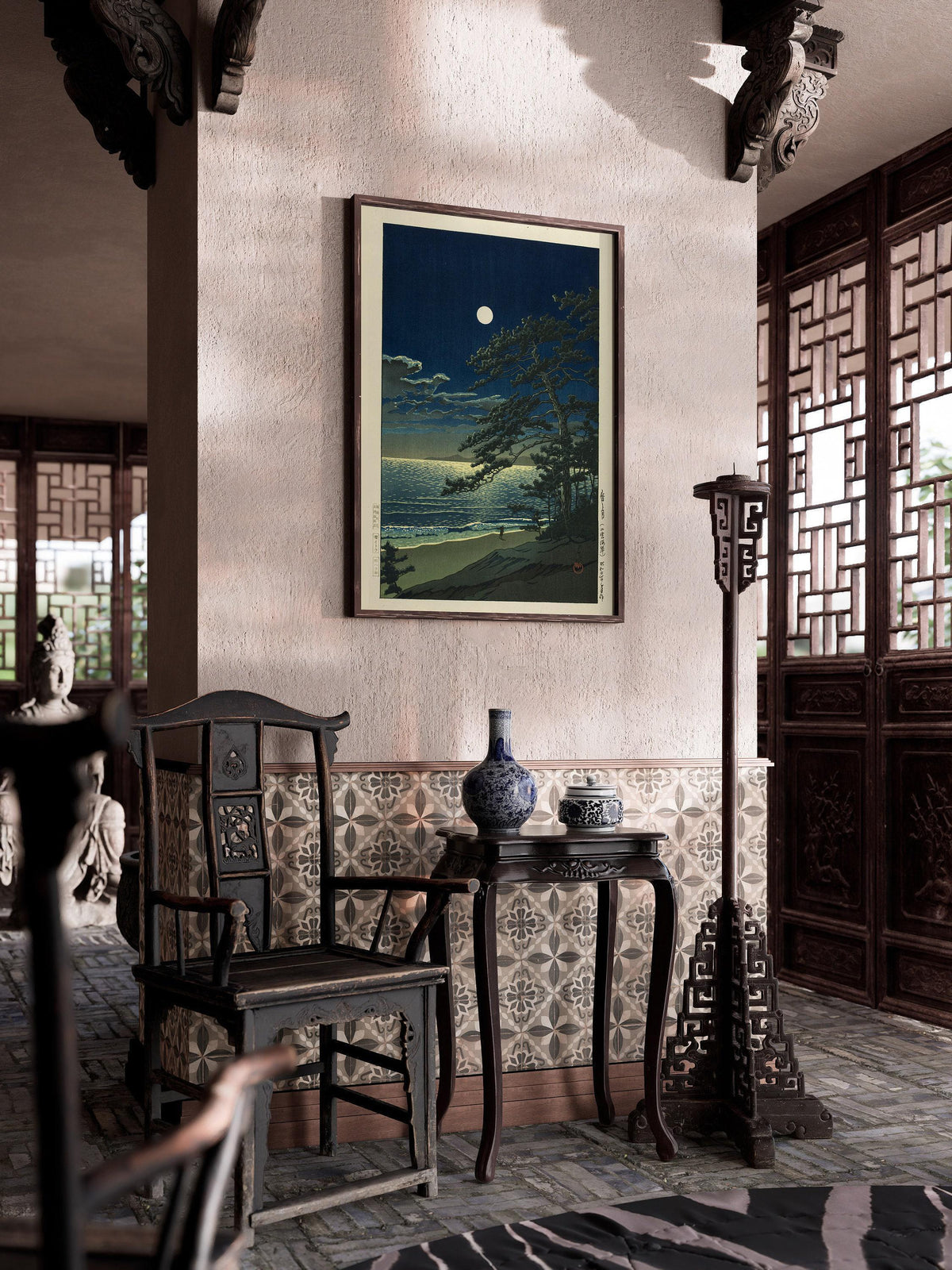 Estampe Lune de printemps de Kawase Hasui : Art japonais sur bois Ukiyo-e