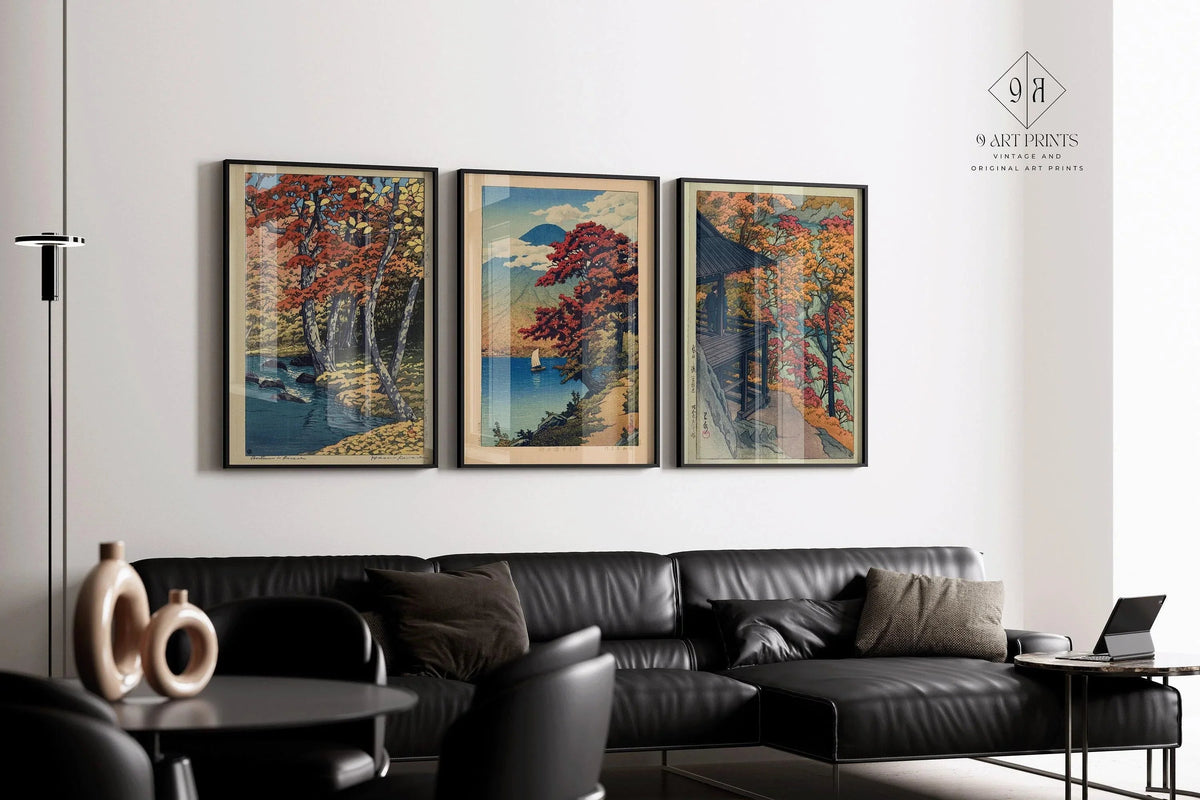 Kawase Hasui Japanese Autumn Landscape Print Set: Lake Chuzenji & Furukoda Falls