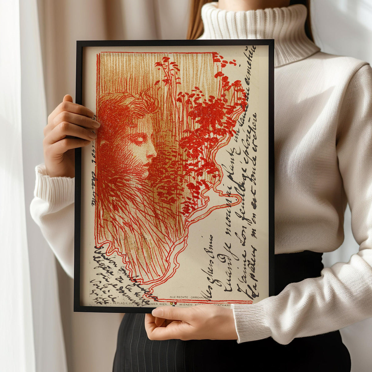 Koloman Moser - Postcard Sketch | Famous Vintage Exhibition Poster in Red (available handframed or unframed)