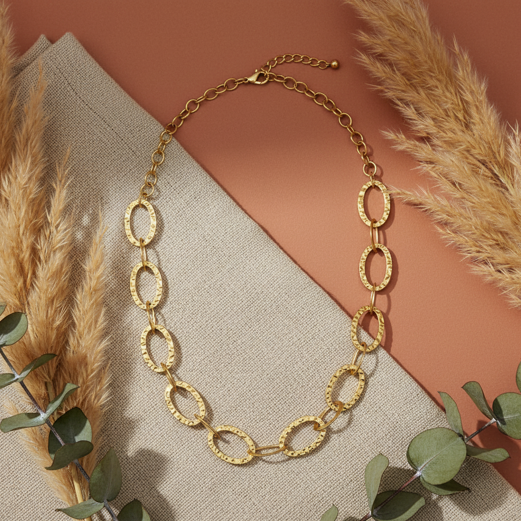 Linked Oval Necklace - Gold Stainless Steel