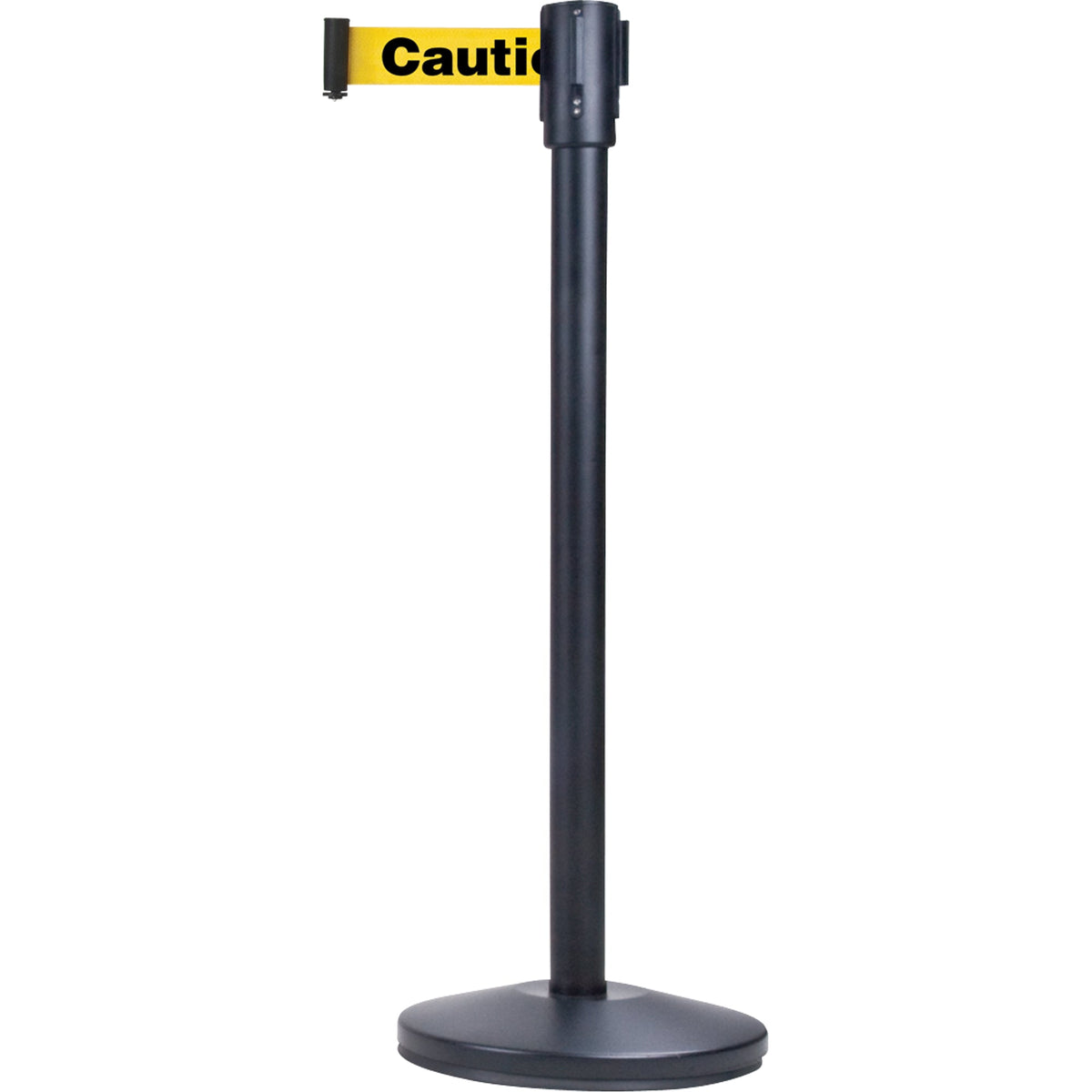 Poteau de guidage autoportant, acier, 89 cm H, sangle jaune, 2,13 m de sangle