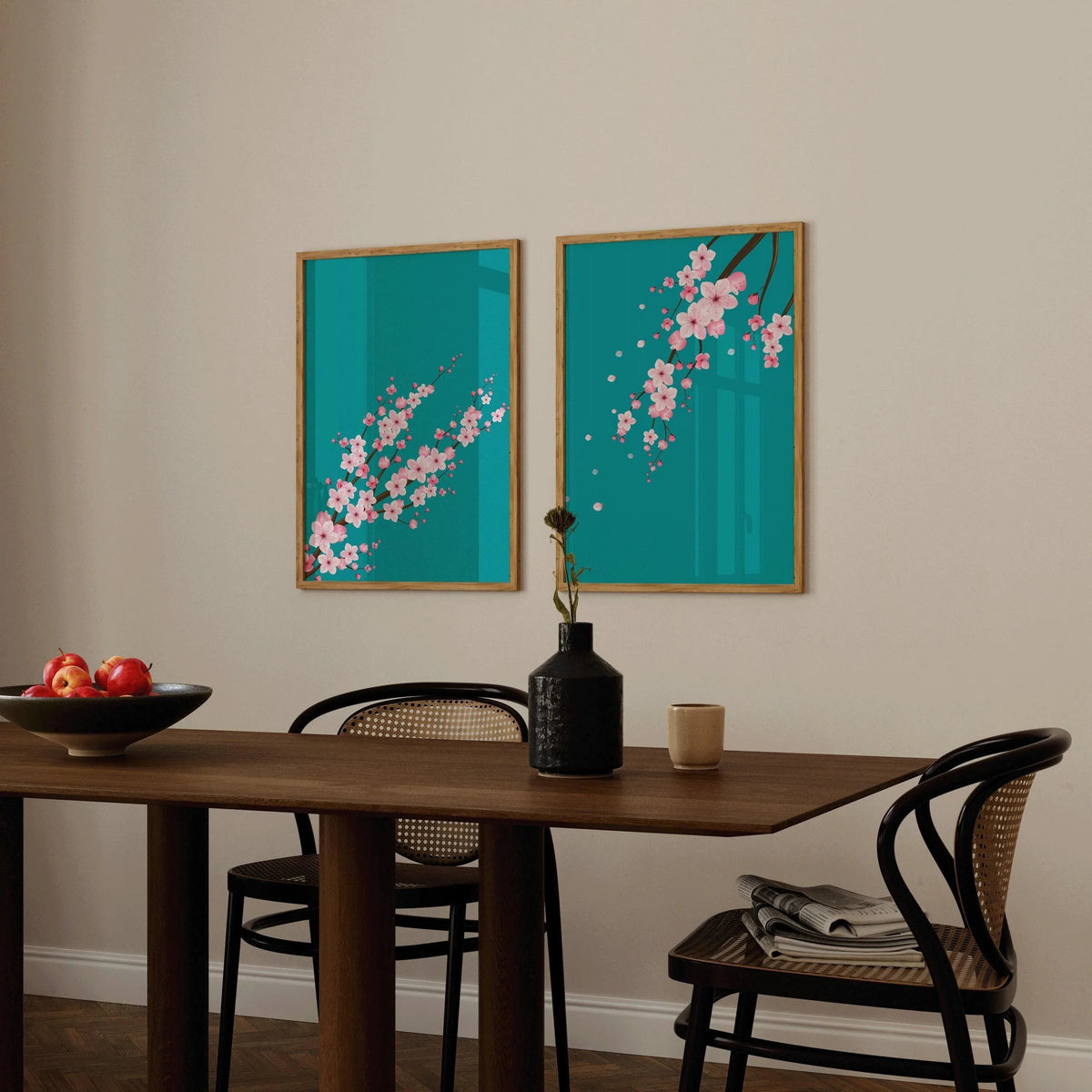 STATEMENT DUO Sakura Cherry Blossom Art Prints | | Turquoise Pink Flower Market Print available framed