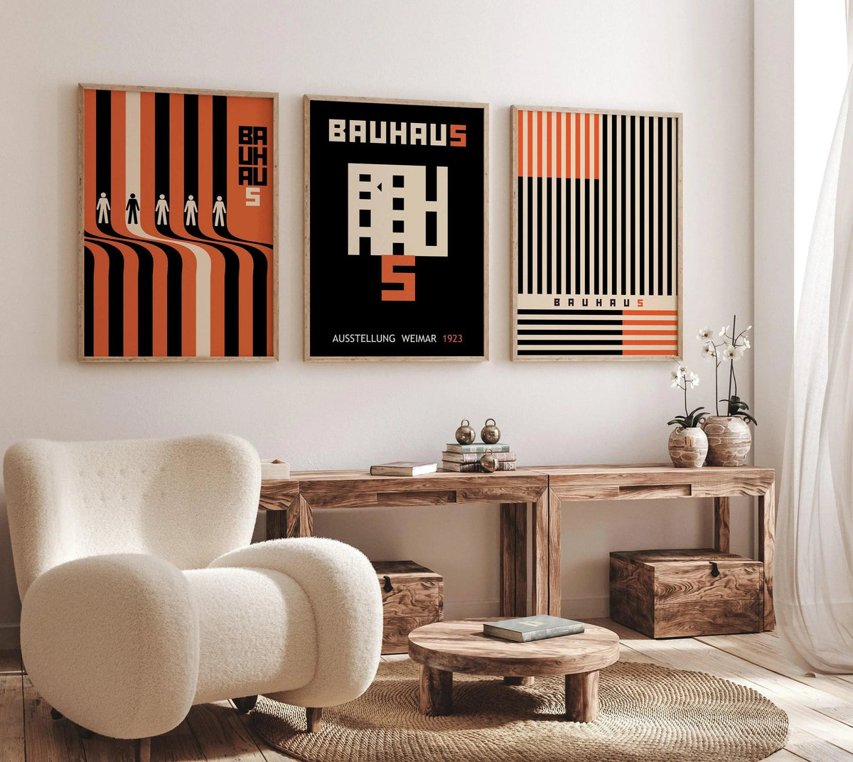 STATEMENT TRIO Bauhaus Black Orange Posters |Our Bestselling Mid-Century Modern Ausstellung Set | available framed