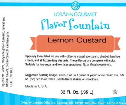 Lemon Custard Flavor Fountain - 4 oz. - 32 oz. - Ice Cream and Beverage Flavors - LorAnn Oils - Canadian Distribution - Ships Free Within Canada on Orders Above CAD $199