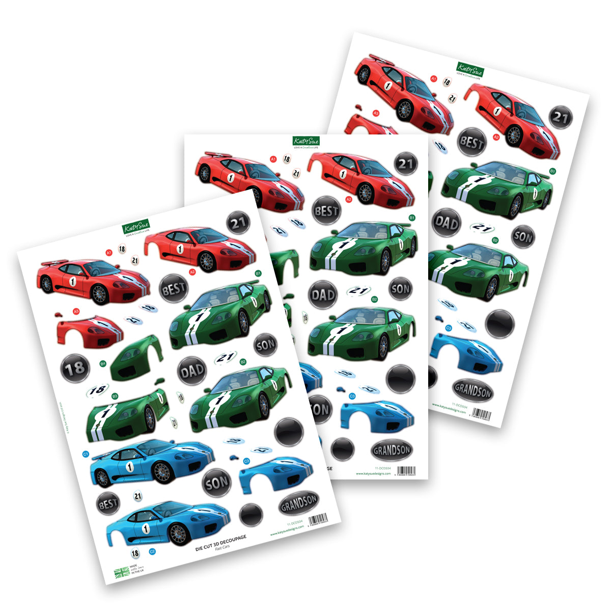 Découpage prédécoupé – Voitures de sport (Lot de 3)