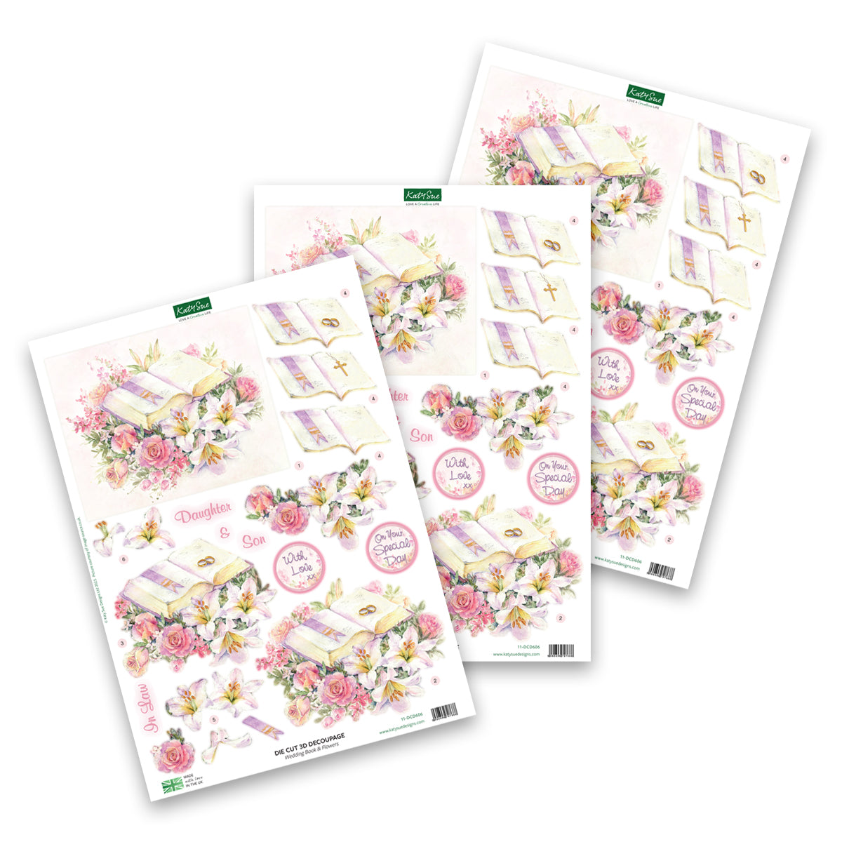 Décopatch Découpé à l'Emporte-Pièce – Livre de Mariage et Fleurs (Lot de 3)