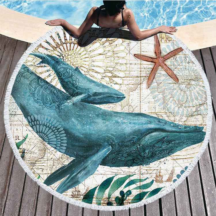 Round Printed Beach Towel Fiber And Tassels Feel Soft